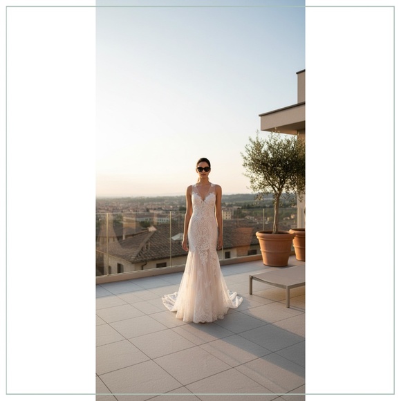 $4990 Monique Lhuillier Bliss 17206 Embellished Lace Silk Runway Bridal Gown - Picture 6 of 12